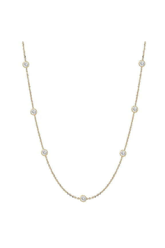 Sterling Silver Gold-Tone Designer Style CZ By the Yard Station Chain Choker Necklace 16"