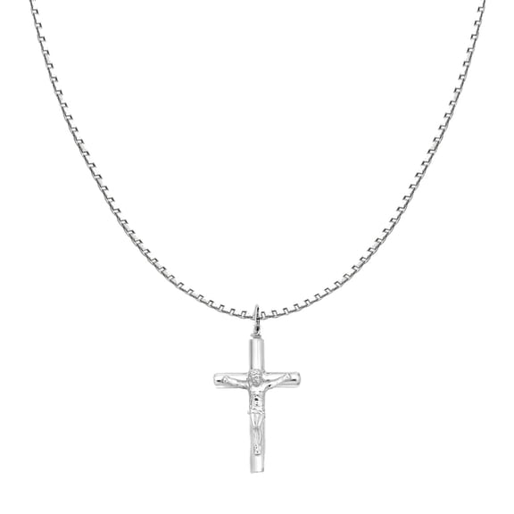 Ritastephens Sterling Silver Italian Crucifix Pendant Necklace with Silver Box Chain and Lobster Clasp, 16