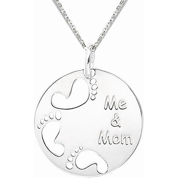 Ritastephens Sterling Silver ME & MOM Foot Print Small Round Charm Pendant Adjustable Necklace 24MM