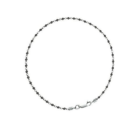 Ritastephens Sterling Silver Mini Bead Link Two Tone Black and White Anklet 10 inches Chain for Male, Female Adult and Teens