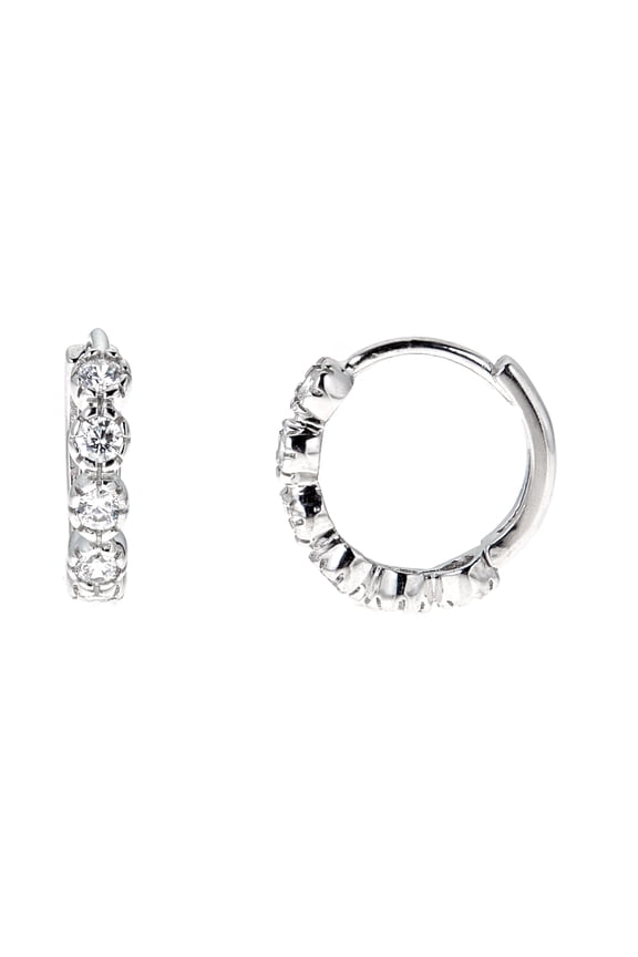 Sterling Silver Mini Huggie Hoops CZ Earrings For Female Adult, and Teens