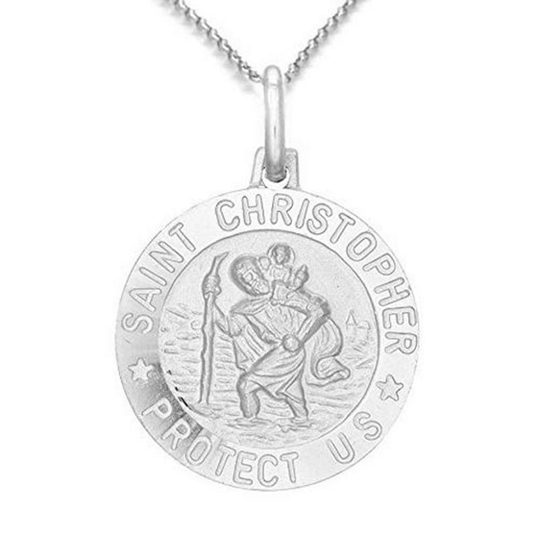 Saint Christopher Medal Round Charm or Pendant for Necklace Sterling Silver
