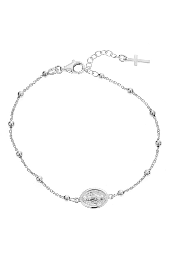 Virgin Mary Miraculous oval Charm and cross rosary cross Bracelet Adjustable 7 to 8 inches long