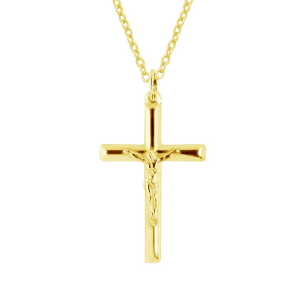 Ritastephens Sterling Silver Polished Cross Pendant Necklace, 16-24 Inches, Cable Chain, Gift Box