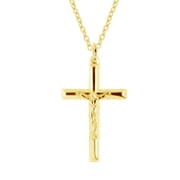 Ritastephens Sterling Silver Polished Italian Crucifix Cross Necklace, 16-24 Inches, Yellow Gold-Plated, Gift Box