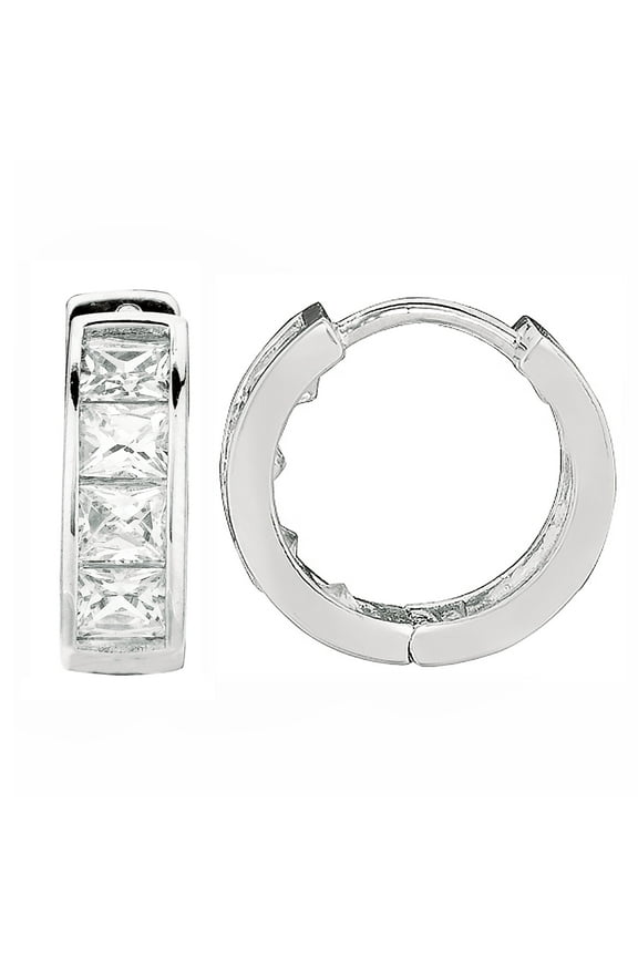 Sterling Silver Princess Cut Huggy Huggies Hoops Hoop Earrings 4.5x14mm Cubic Zirconia