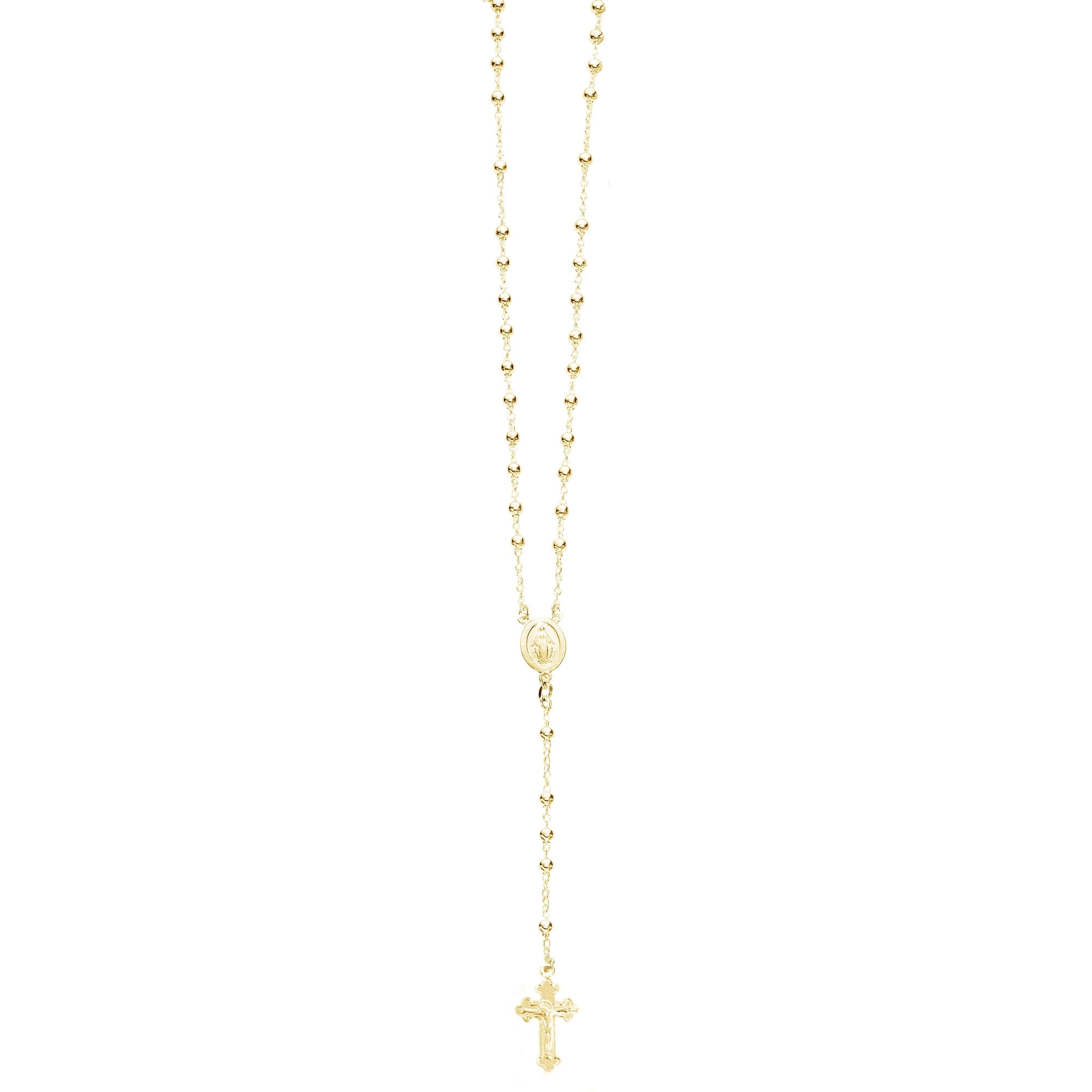 Ritastephens Rosary Necklace Cross 3mm by 24 inches long yellow gold overlay  Sterling Silver 925