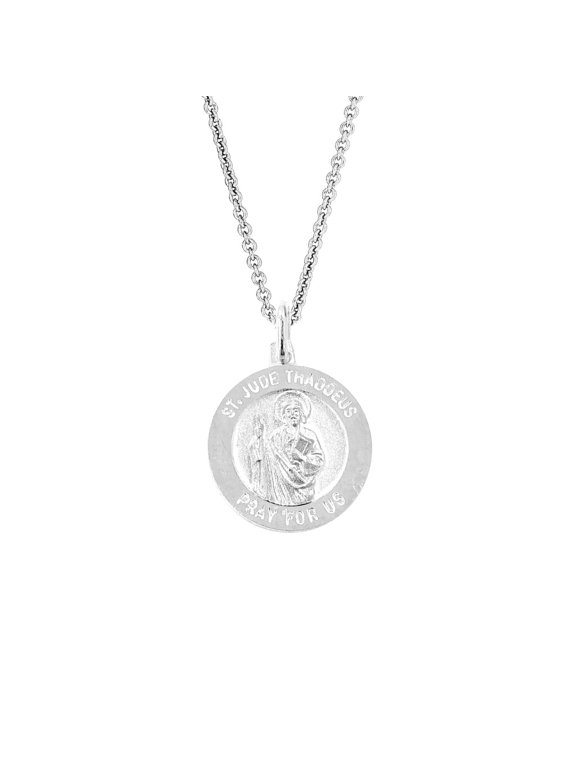 Sterling Silver Saint St Jude Thaddeus Medal Round Charm Pendant Necklace (Small, Regular)