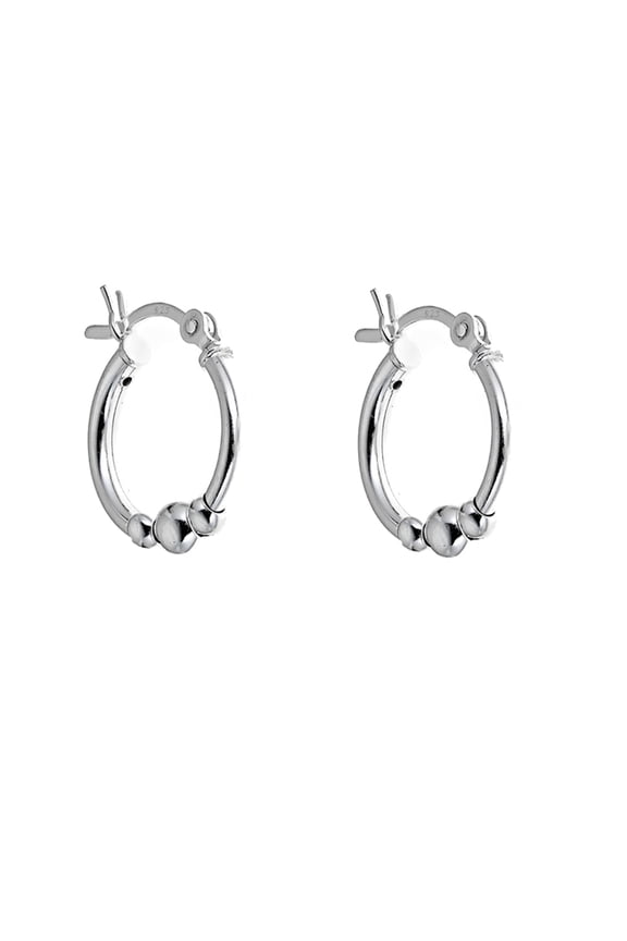 Sterling Silver Shiny Huggies Hoops with Three Ball Earrings 15 mm