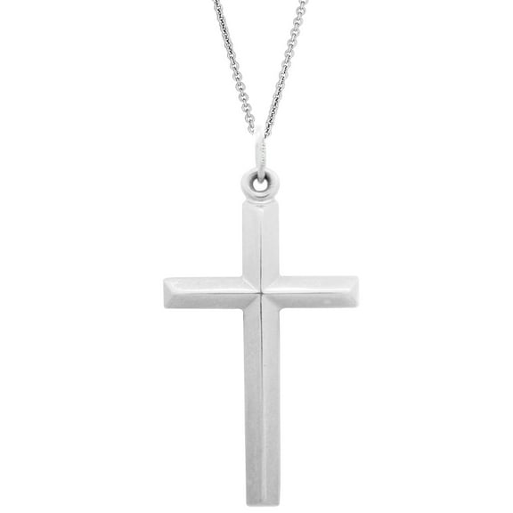 Ritastephens Sterling Silver Shiny Polished Edged Italian Cross Charm Pendant Necklace (16, 18, 20, 24 Inches)