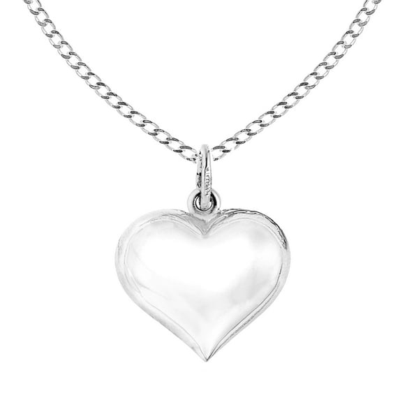 Ritastephens Sterling Silver Shiny Puffed Large Heart Charm Pendant Necklace, 18 in, Cuban Link