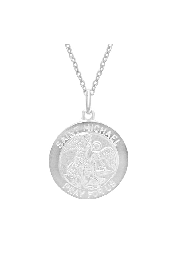 Sterling Silver Small St Michael Medal Round Pendant Necklaces 19 mm 20 inches