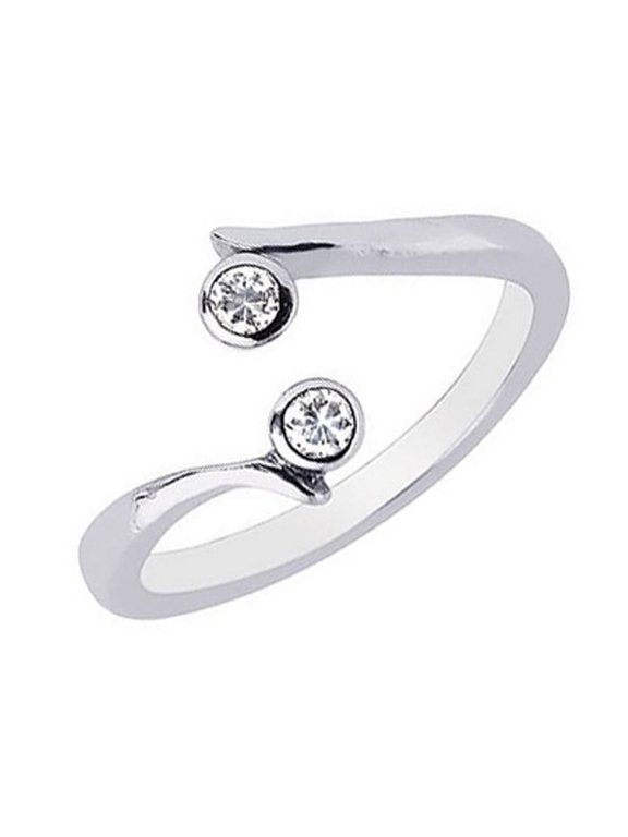 Sterling Silver Toe Ring Crossover Ring Clear Cubic Zirconia