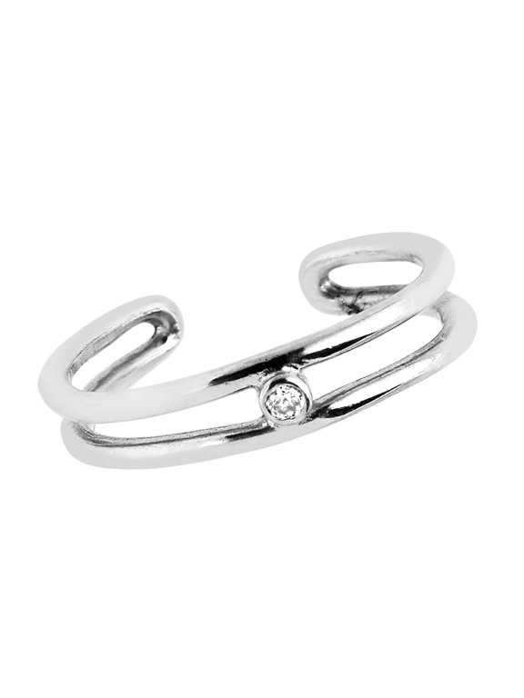 Sterling Silver Two Row Bezel-set Adjustable Cubic Zirconia Pinky Ring or Toe Ring