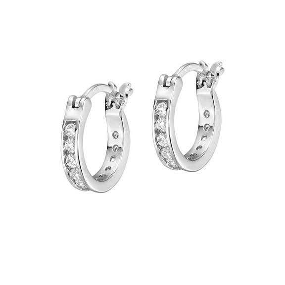 Ritastephens Sterling Silver or Gold-tone Cubic Zirconia Mini Hoop Earrings Small 3x12mm