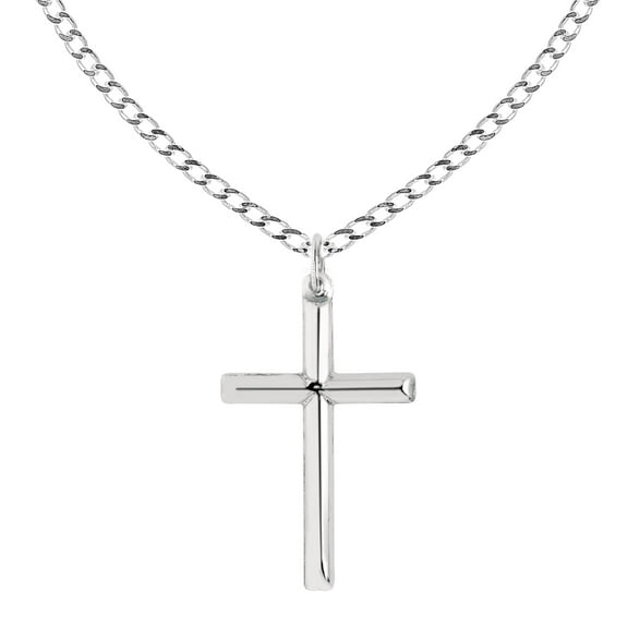 Sterling Silver Shiny Italian Cross Pendant Necklace 18 Inches
