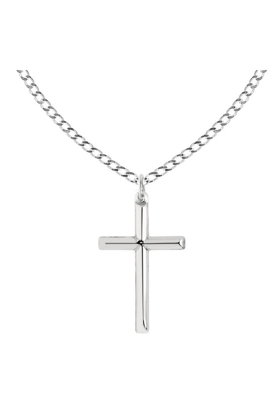 Sterling Silver Shiny Italian Cross Pendant Necklace 18 Inches