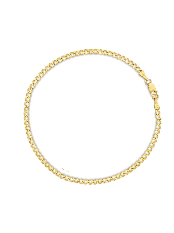 Ritastphens Sterling Silver Gold Plated Comfort Curb Link Ankle Anklet Bracelet Foot Chain 2 mm, 10 inches