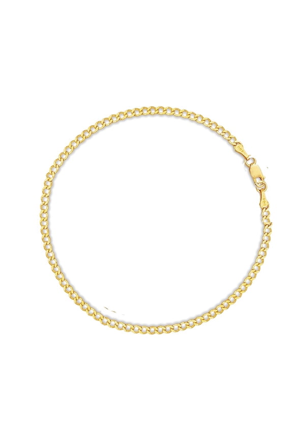 Ritastphens Sterling Silver Gold Plated Comfort Curb Link Ankle Anklet Bracelet Foot Chain 2 mm, 10 inches