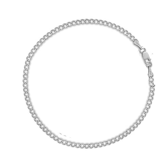 Ritastphens Sterling Silver Rhodium Finished Comfort Curb Link Ankle Anklet Bracelet Foot Chain 2 mm, 11 inches