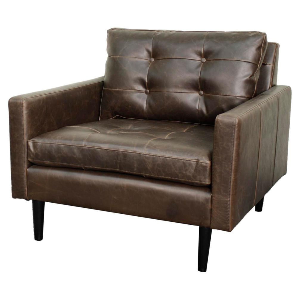 Gray Bonded Leather Accent Chair with Button Tufted Back