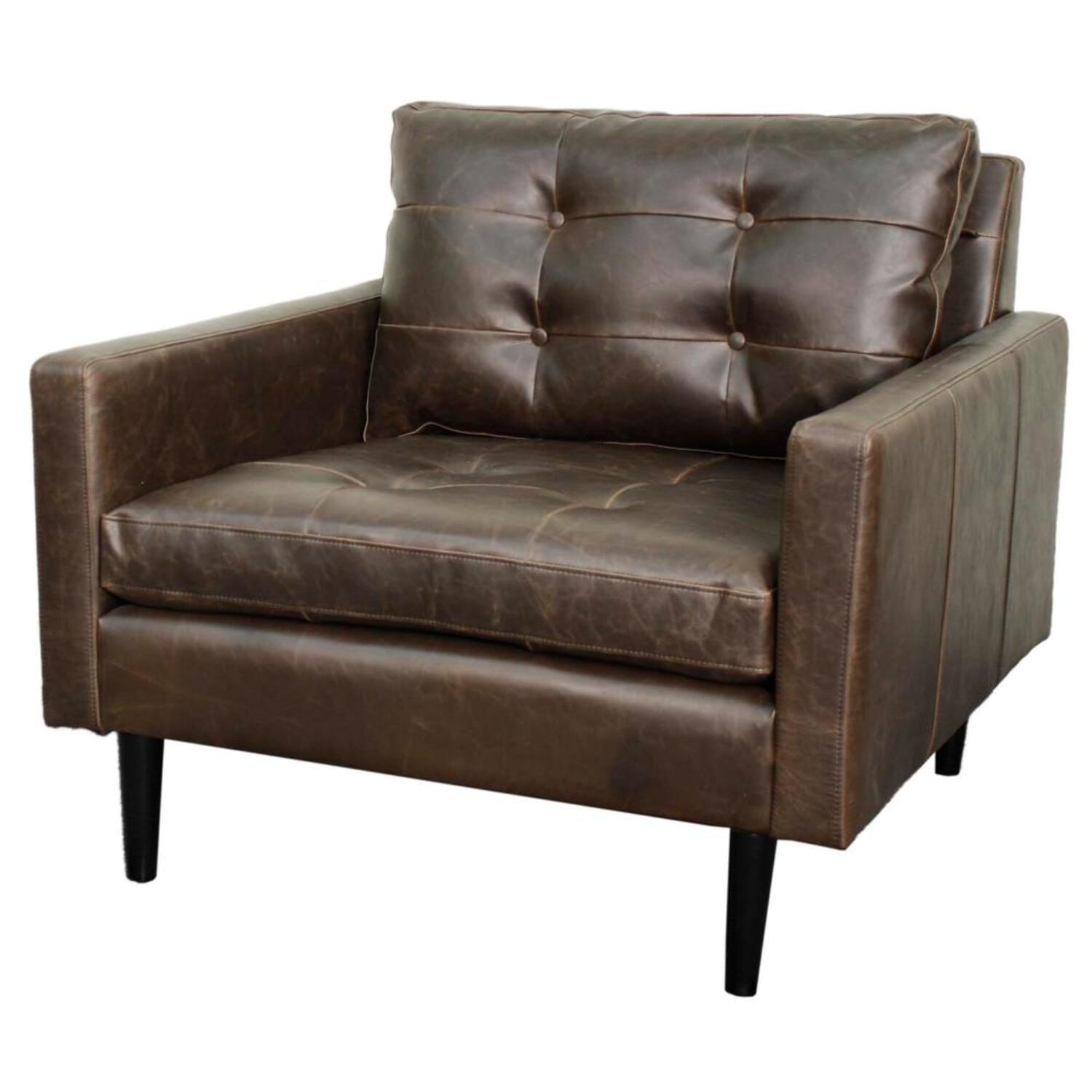Gray Bonded Leather Accent Chair with Button Tufted Back