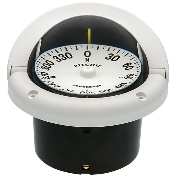 Ritchie HF742W Helmsman White Flat Dial Boat Compass with Green Light & Flush Mount