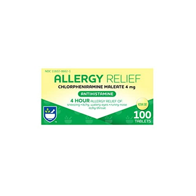 Rite Aid Allergy Medicine, Chlorpheniramine Maleate 4mg 100 Count