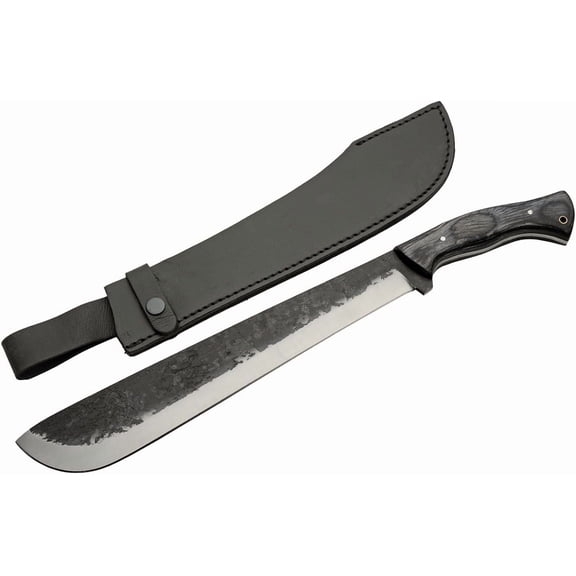 SZCO Rite Edge 18" Carbon Steel Machete, 12.5" Full Tang High Carbon Blade with 5.5" Wood Handle and Lanyard Hole, Heavy Duty Outdoor Bushcraft and Gardening Tool with Leather Sheath