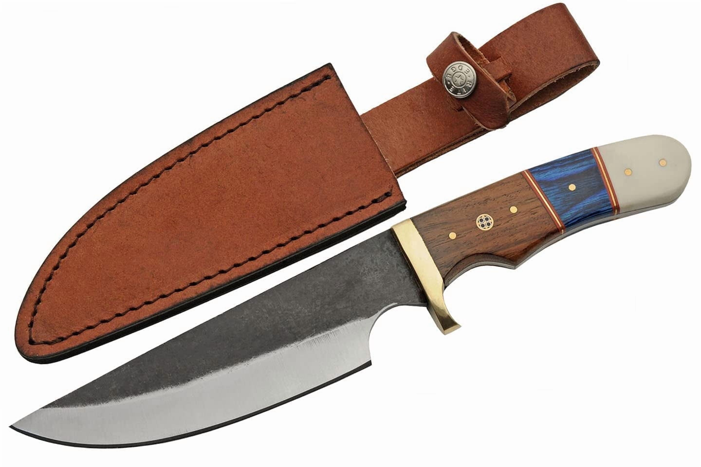 SZCO Supplies 10.5” Bone and Wood Handle Outdoor Fixed Blade Utility Knife with Leather Sheath