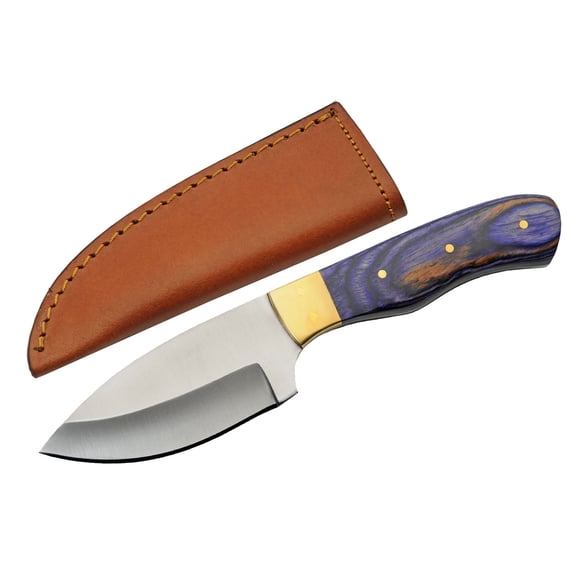 SZCO 7.75" Opal Wood Skinner Knife with Brass Bolster and Leather Sheath