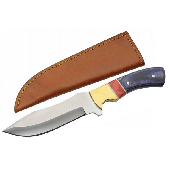 SZCO Supplies 9.5" Stainless Steel Fixed Blade Knife with Blue Opal Wood Handle and Leather Sheath