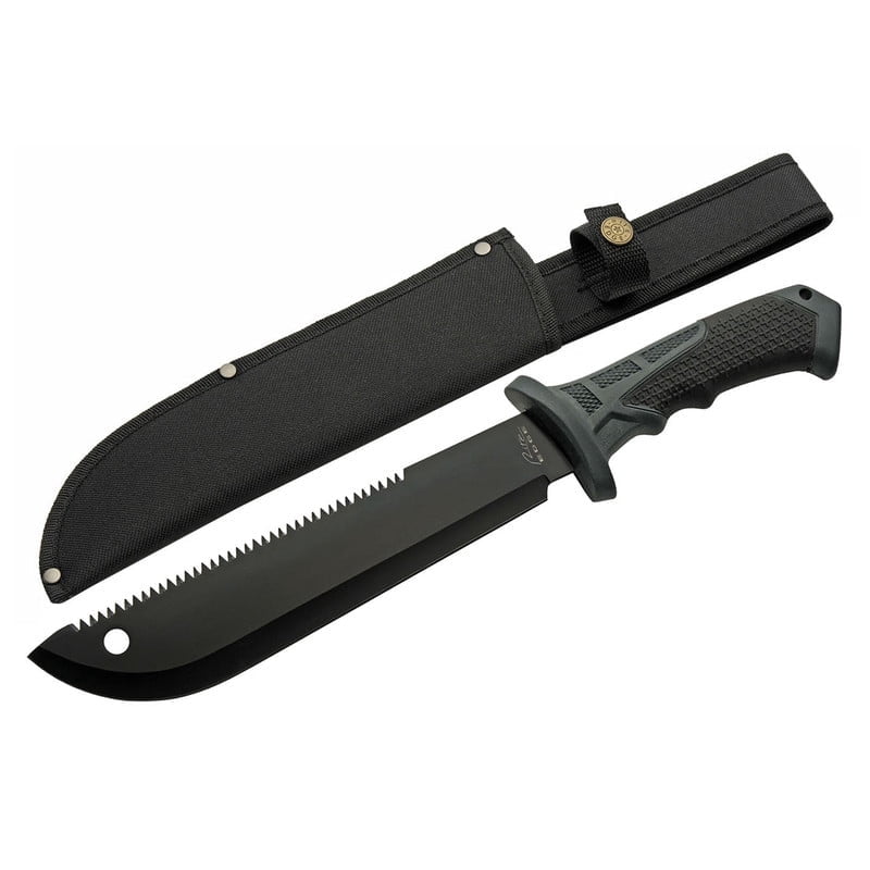 SZCO Supplies 15.25” Outdoor Utility Tool Knife 420 Stainless Steel Sawback Blade with Grip Handle, for Trail Clearing and Gardening with Nylon Sheath