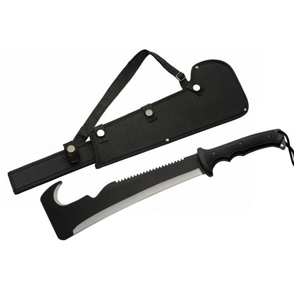 SZCO Supplies 19.5 Hook And Sawback Ultimate Outdoor Machete With Nylon Sheath, Black
