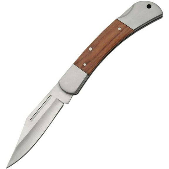 SZCO Supplies Wood Hunter Knife 4.5" Closed, Stainless Steel Blade, Wood Handle
