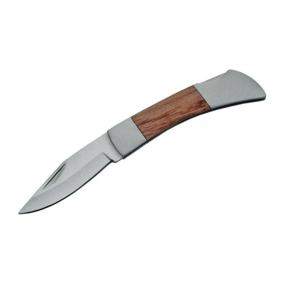 SZCO Supplies Lockback Knife  3" Closed, Stainless Steel Blade, Wood Handle with Steel Bolster