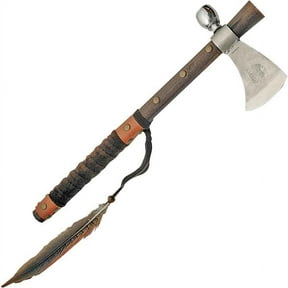 SZCO 18.5" Tomahawk Peace Pipe with Wooden Handle & Feather Decoration Decorative Collectible Display Piece
