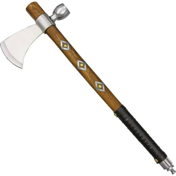SZCO 19" Traditional Tomahawk with Wooden Handle & Peace Pipe Design Decorative Collectible Display Piece