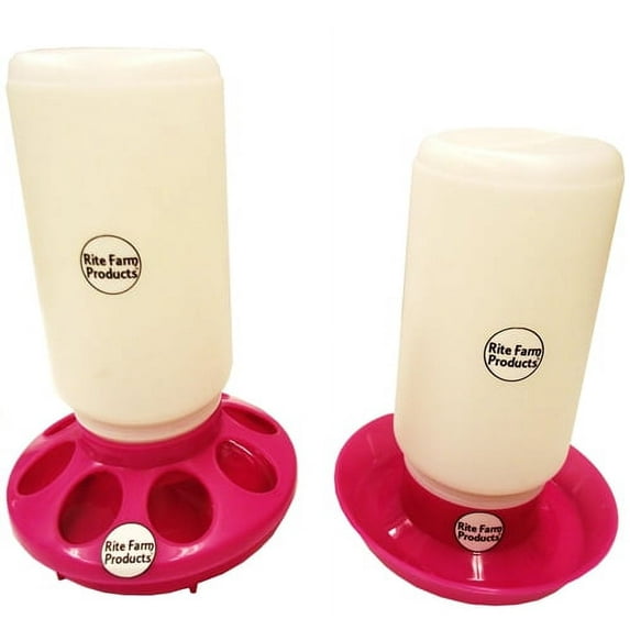 Rite Farm Products Pink 1 Quart Poultry Chicken Chick Feeder & Drinker