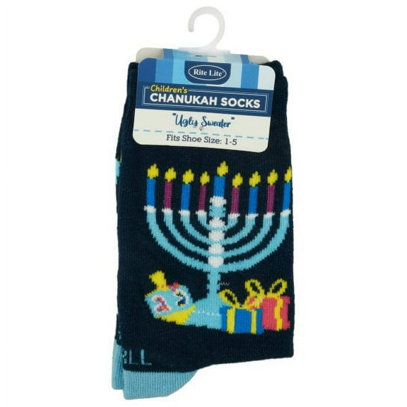 Rite Lite TYN-SOCK-C15 11 in. Chanukah Cotton Blend Ugly Sweater Youth Crew Socks for 1 to 5 Size