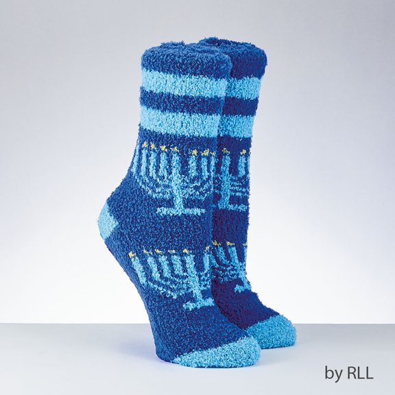 Rite Lite 14.5" Hanukkah Menorah Design Cozy Slipper Socks Unisex Adult Blue - One Size