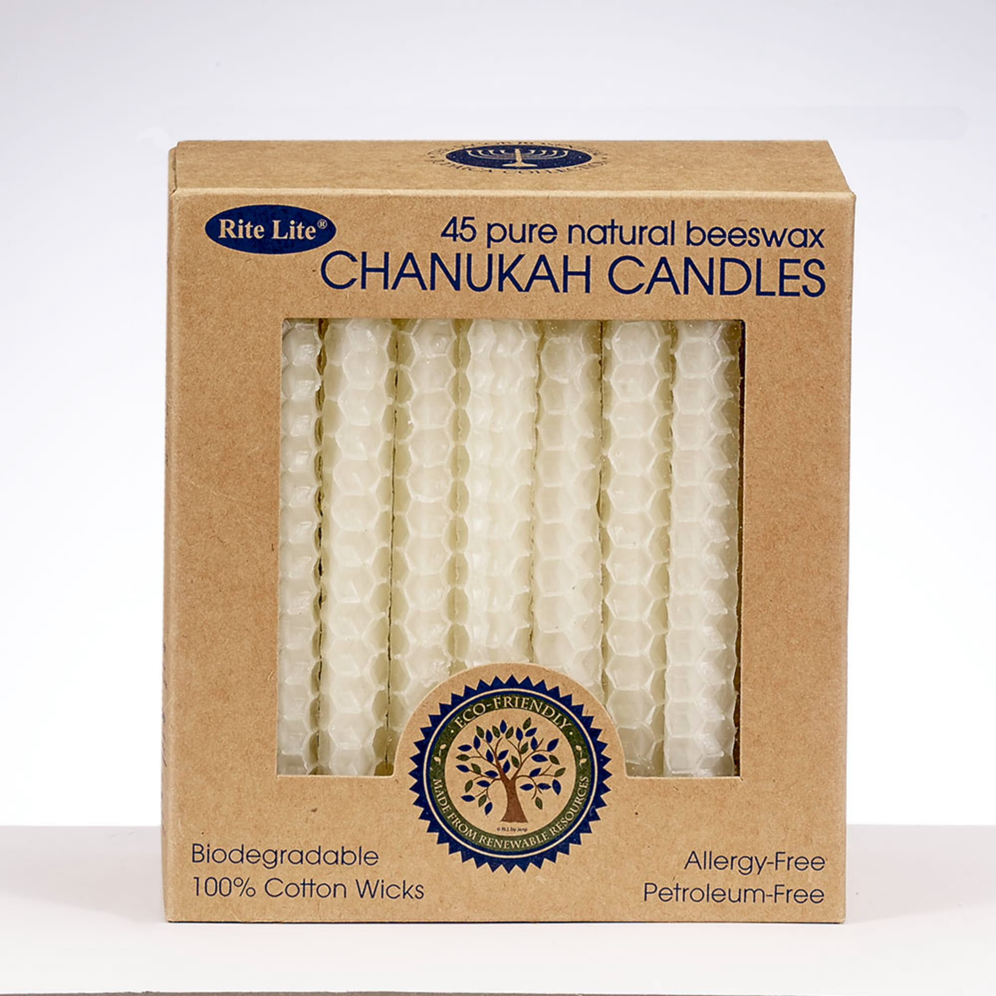 Rite Lite 45ct Eco-Friendly Natural Beeswax Hanukkah Menorah Candles 4" - White