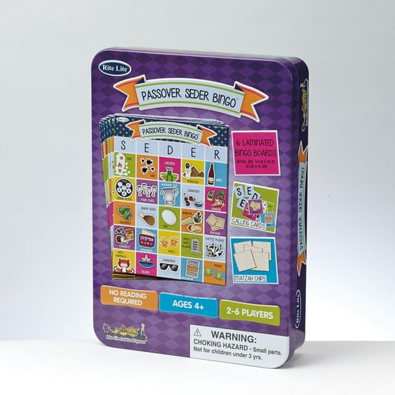 Rite Lite 6pc Seder Bingo Passover Board Game 5.5" - Purple/White
