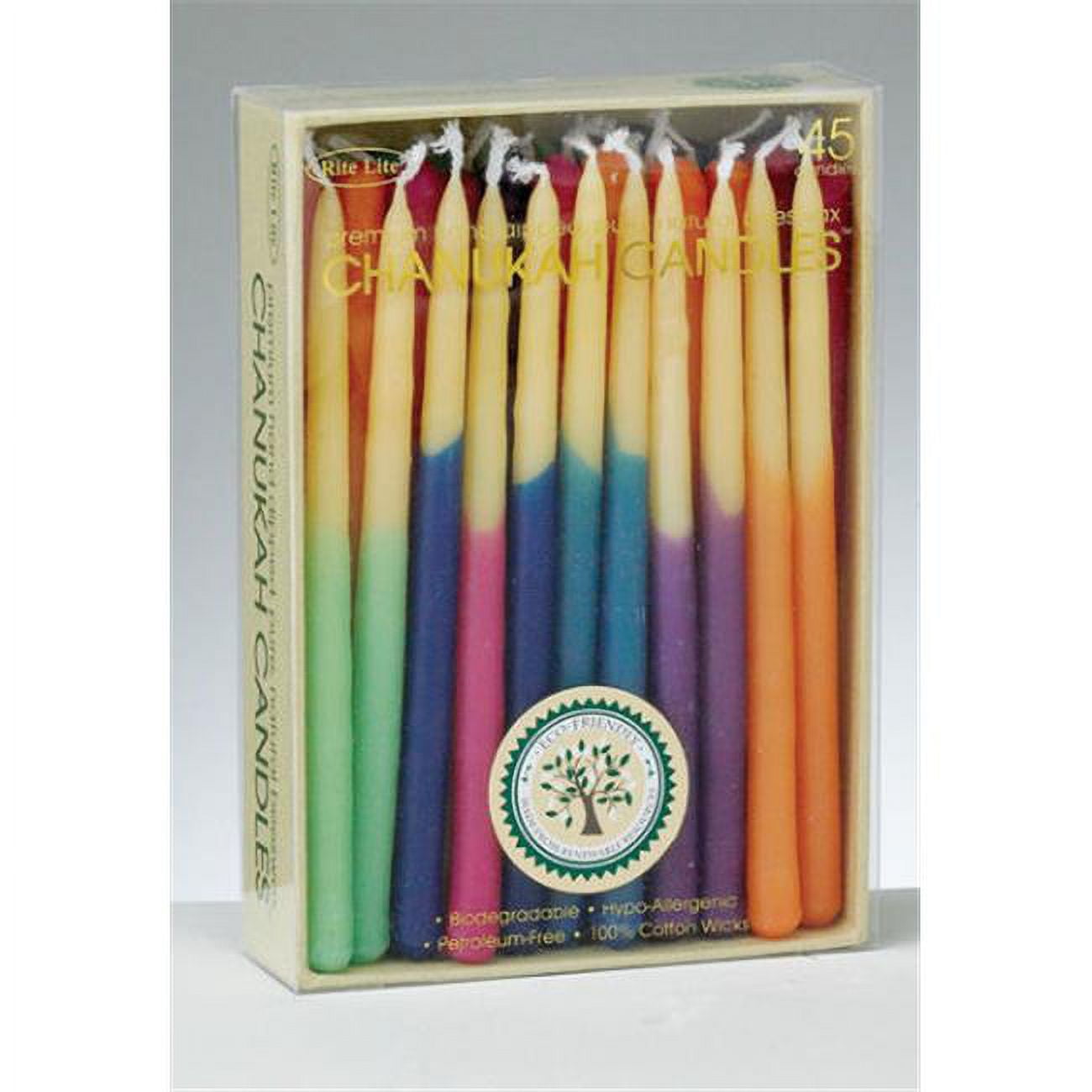 Rite Lite C-21-M Chanukah Candles Hand-dipped Beeswax - Assorted Colors - -pack of 6