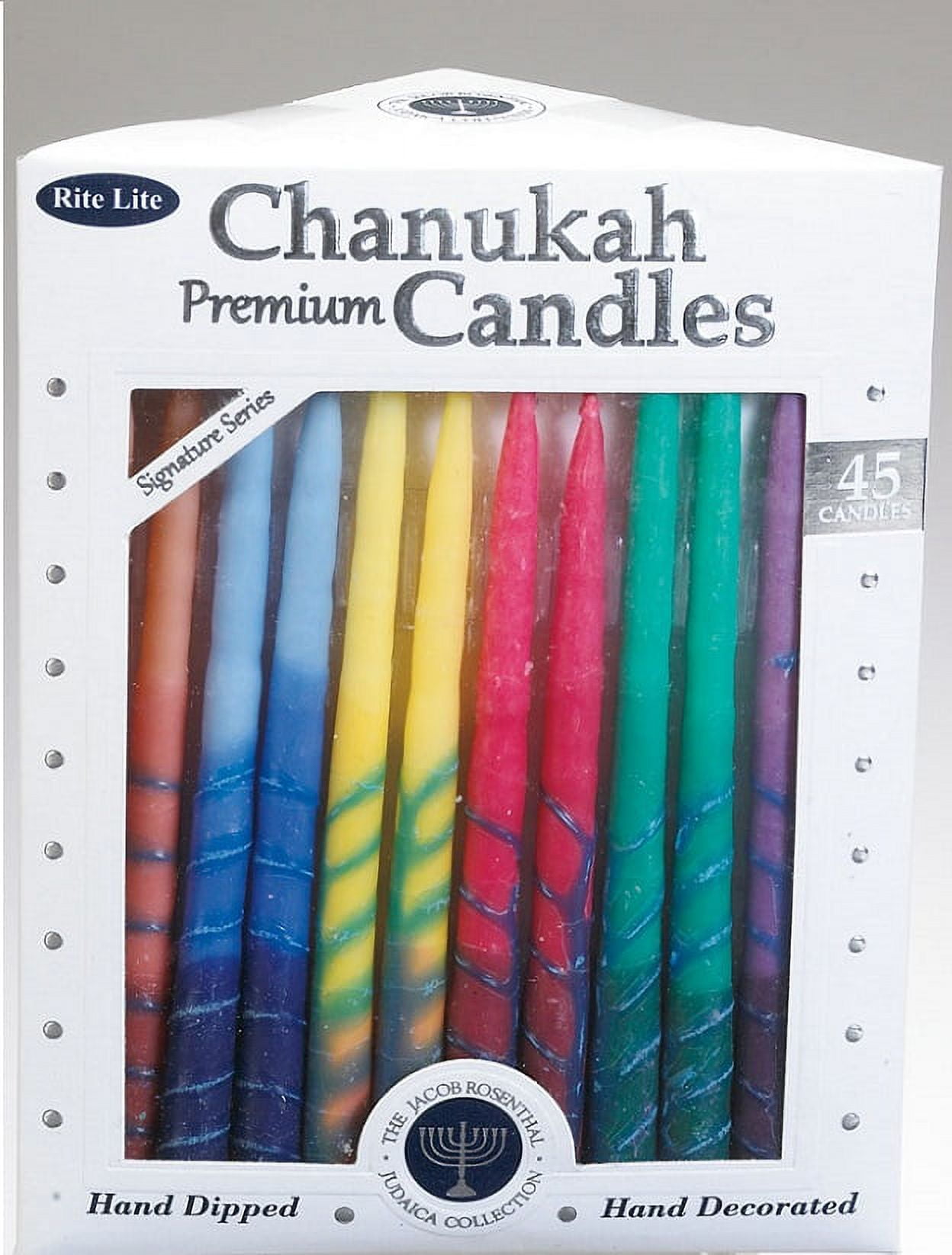 Rite Lite Judaica Premium Chanukah Candles Hand Crafted Rainbow Colored. Box of 45