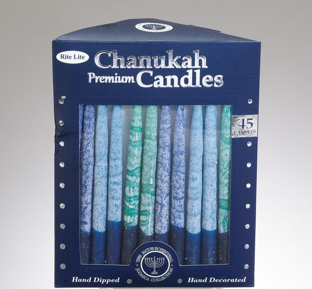 Rite Lite Judaica Premium Chanukah Candles Hand Crafted. Shades of Blue. Box of 45