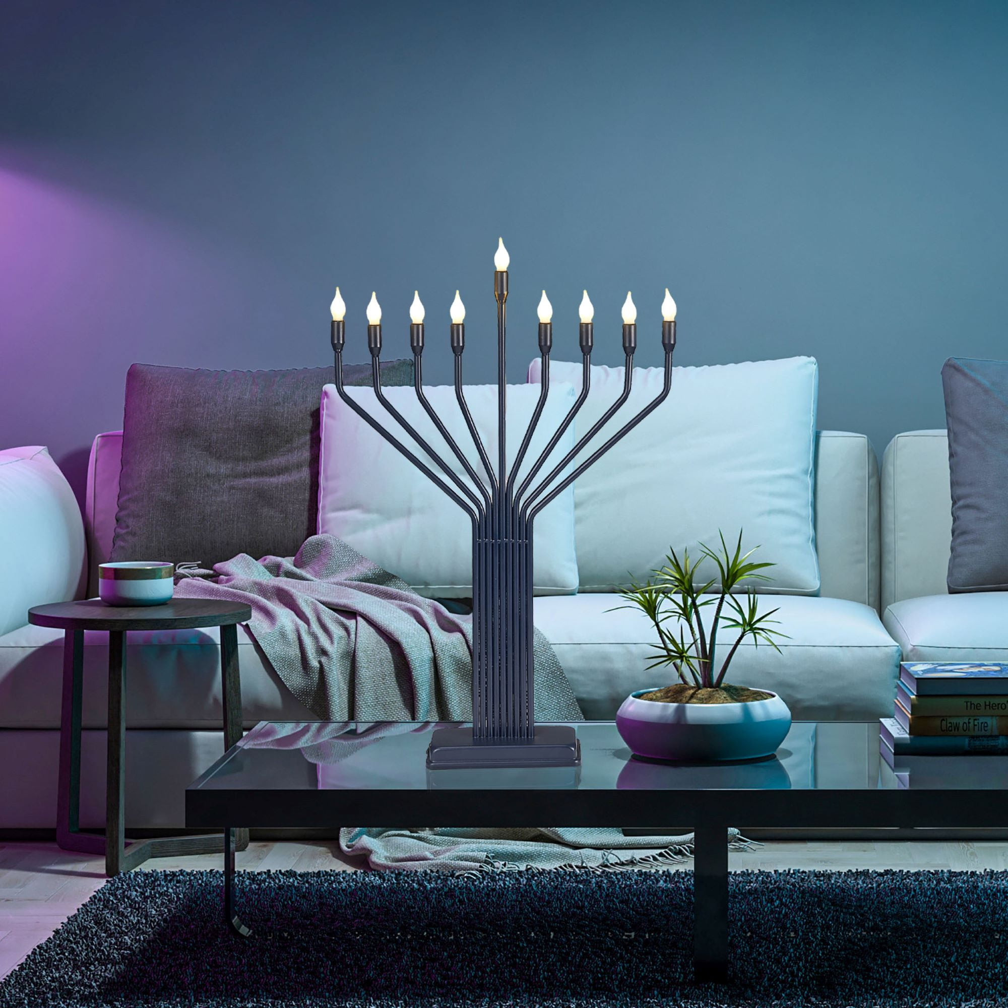 Rite Lite LED Lighted Knesset-Style Menorah - 24" - Navy