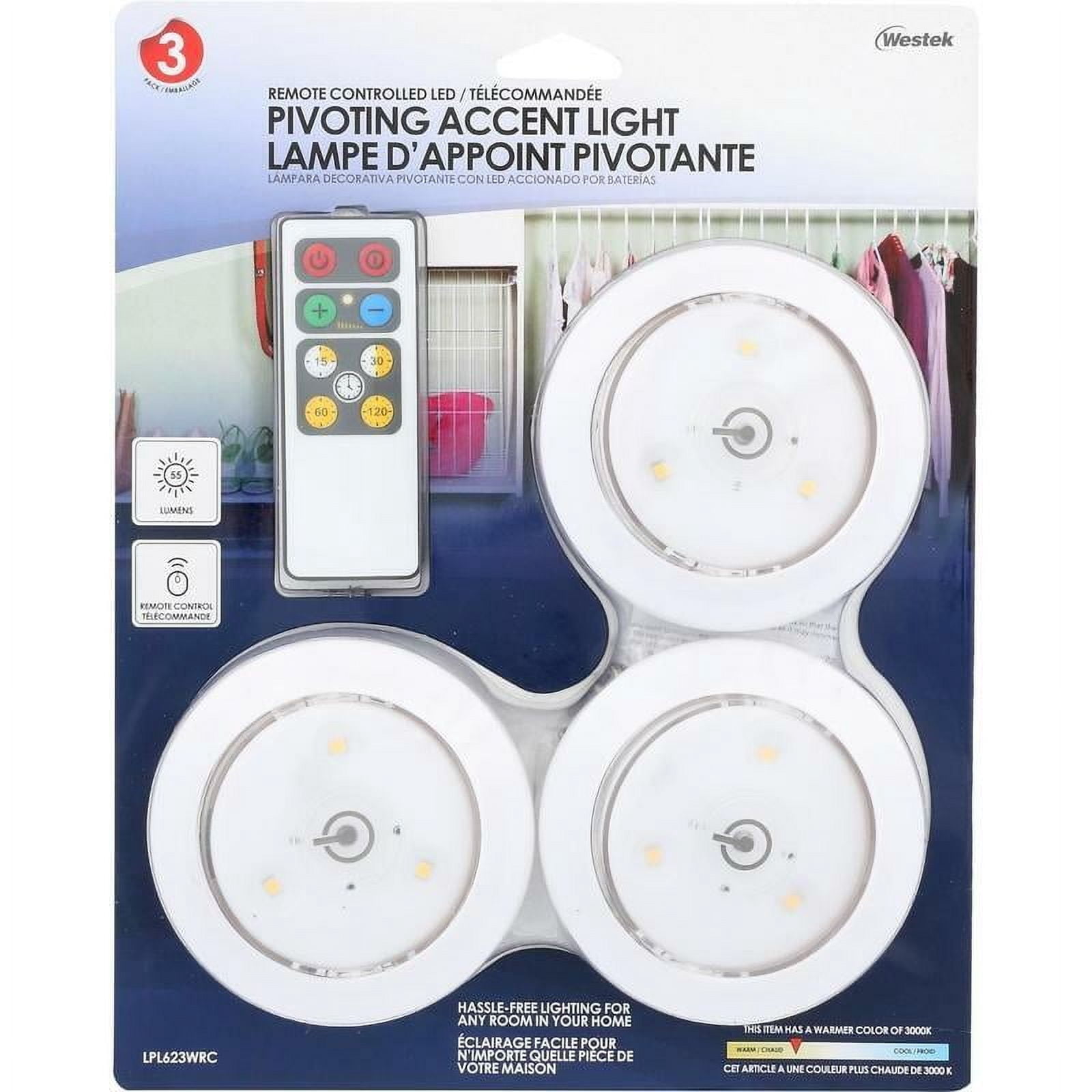Rite Lite White Battery Powered LED Puck Light with Remote 3 pk ...