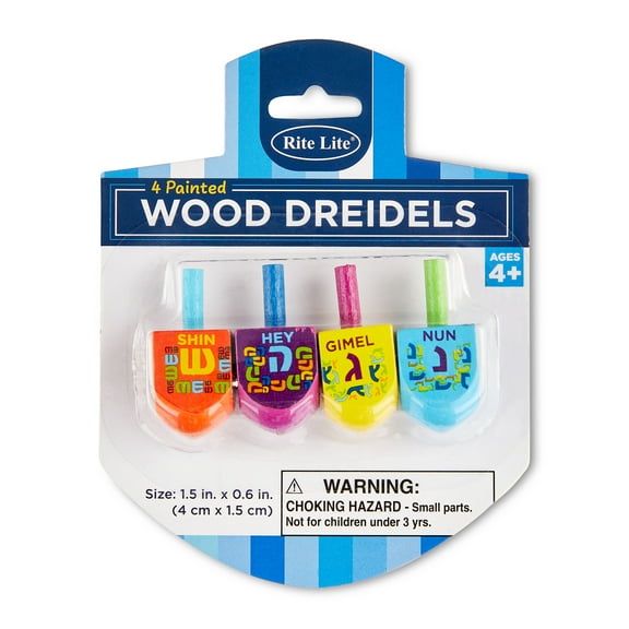 Rite Lite Wood Painted Dreidels, 4 Pack