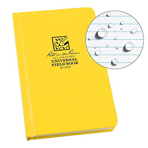 Rite in the Rain All-Weather Hard Cover Notebook, 4 5/8" x 7 1/4", Yellow Cover, Universal Pattern (No. 370F)